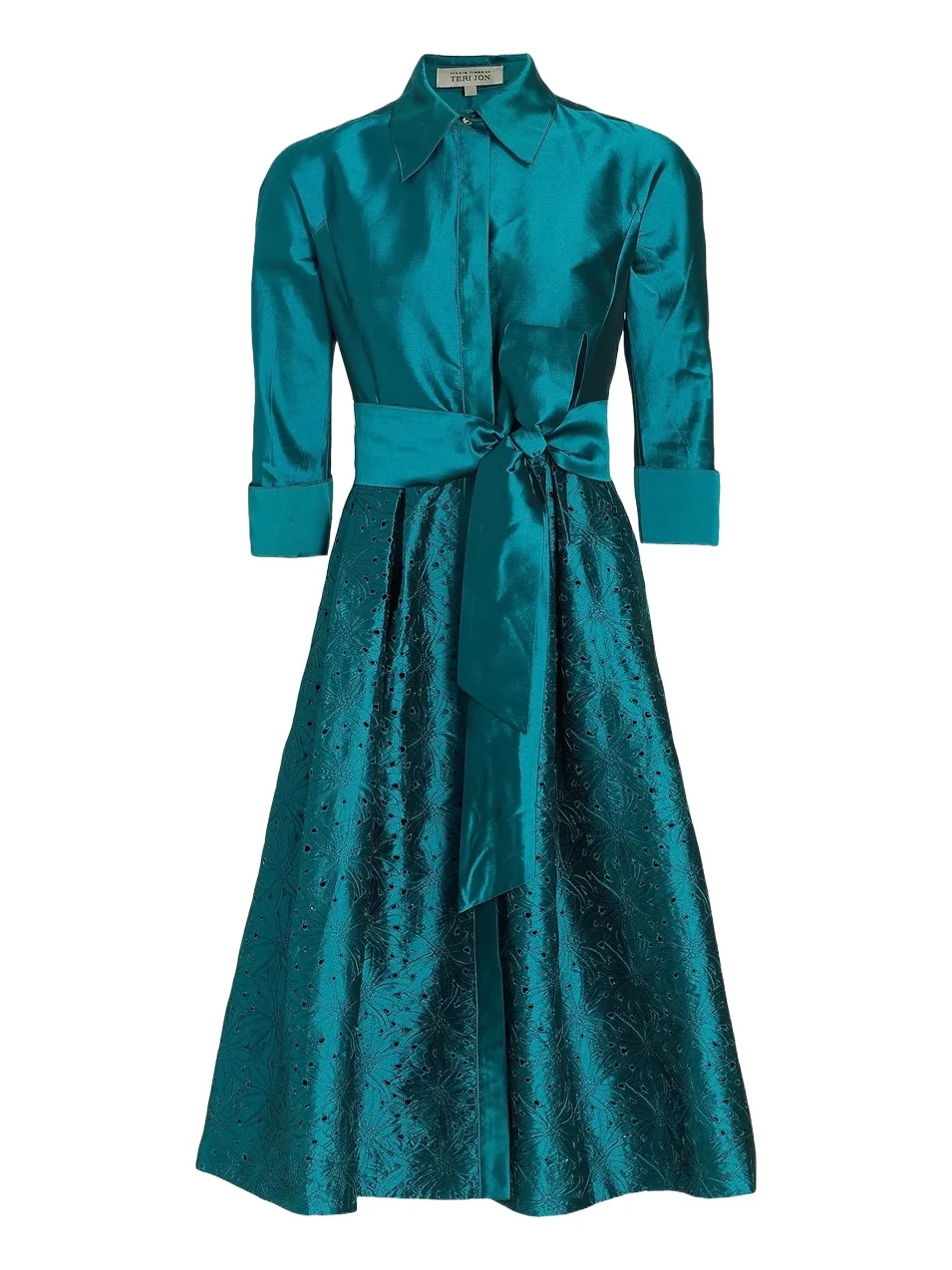 Teri Jon by Rickie Freeman Women's Taffeta Laser Cut Shirtdress