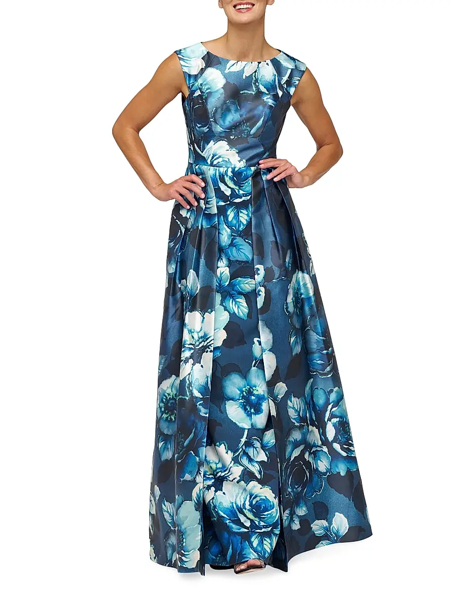 Kay Unger Women's Kate Floral Pleated Gown - Dark Ink Multi | Image 1 Kay Unger Women's Kate Floral Pleated Gown - Dark Ink Multi | Image 1