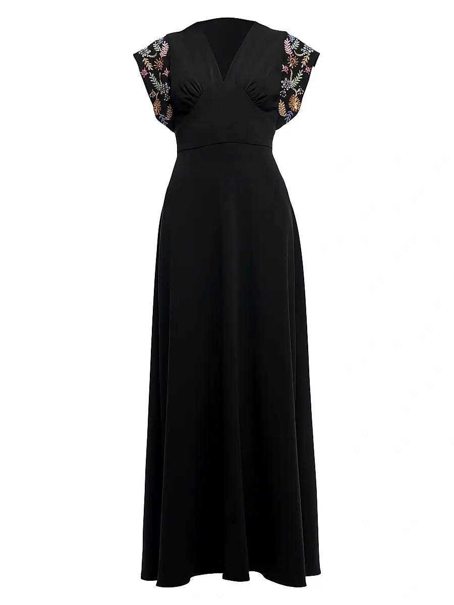 Shoshanna Women's Matassa Embellished Cap-Sleeve Maxi Dress - Jet | Image 1 Shoshanna Women's Matassa Embellished Cap-Sleeve Maxi Dress - Jet | Image 1