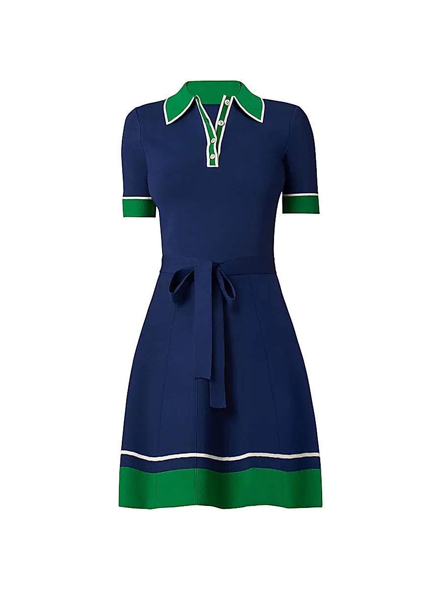 Shoshanna Women's Bennett Knit Polo Dress - Navy Green | Image 1 Shoshanna Women's Bennett Knit Polo Dress - Navy Green | Image 1