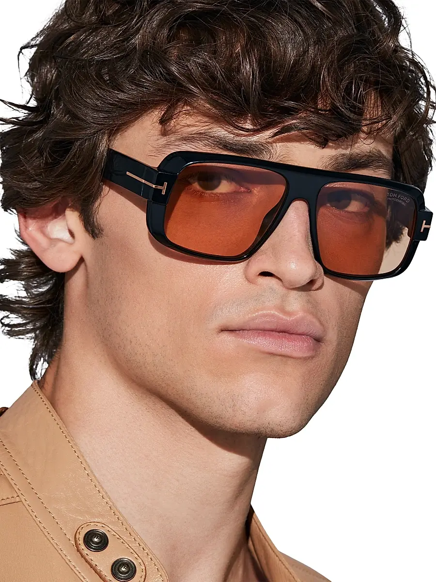 TOM FORD Men's Turner 58MM Navigator Sunglasses - Shiny Black Peach | Thumbnail 2