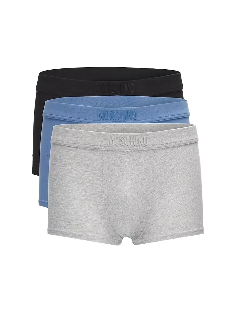 MOSCHINO Men's Tonal Logo Stretch-Jersey Trunk Brief 3-Pack - Multi Grey | Image 1 MOSCHINO Men's Tonal Logo Stretch-Jersey Trunk Brief 3-Pack - Multi Grey | Image 1