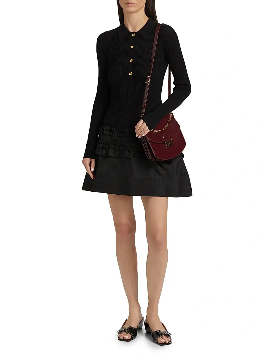 Ganni Women's Mélange Rib-Knit A-Line Minidress | Thumbnail 2