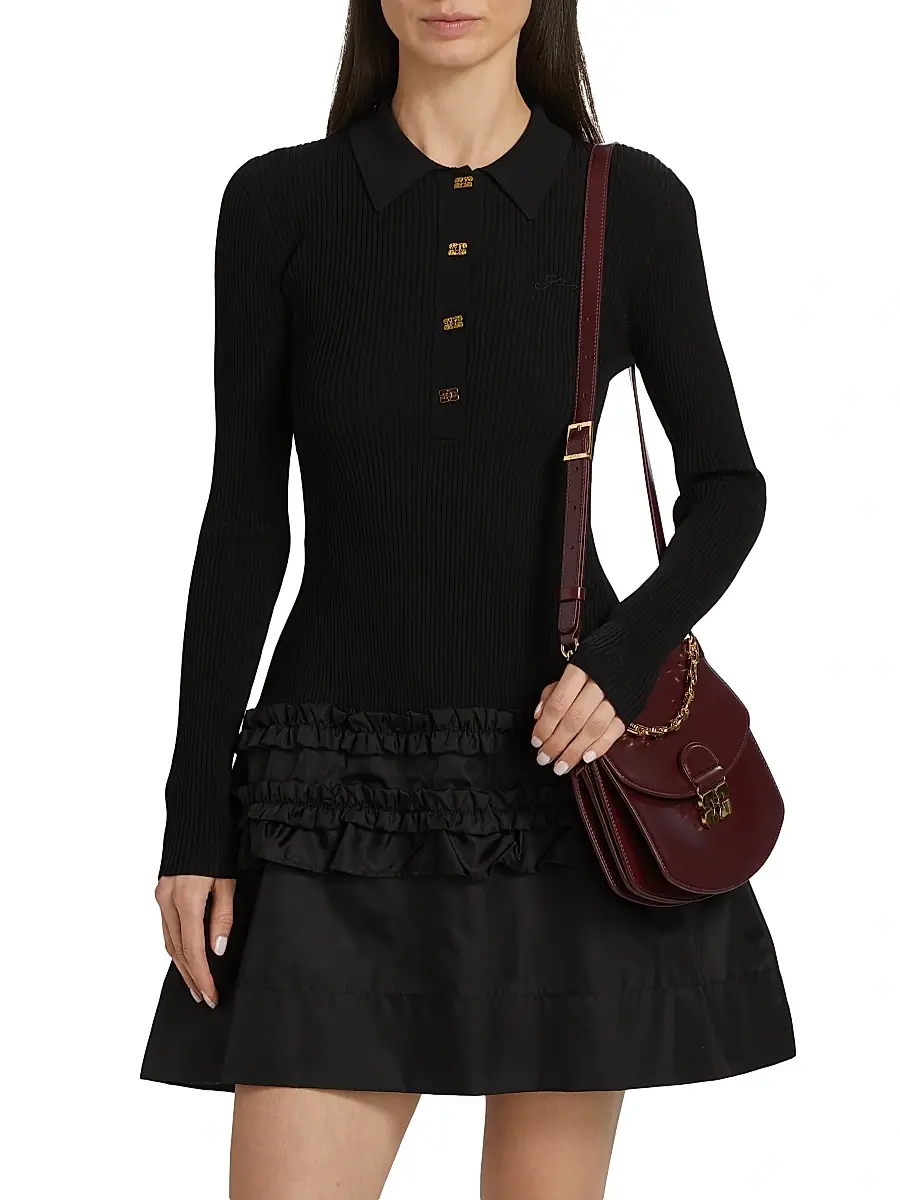Ganni Women's Mélange Rib-Knit A-Line Minidress | Thumbnail 3