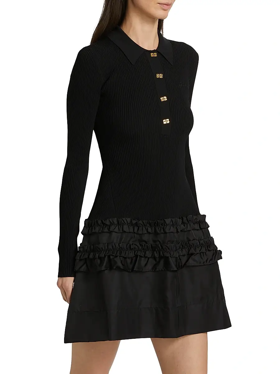 Ganni Women's Mélange Rib-Knit A-Line Minidress | Thumbnail 4