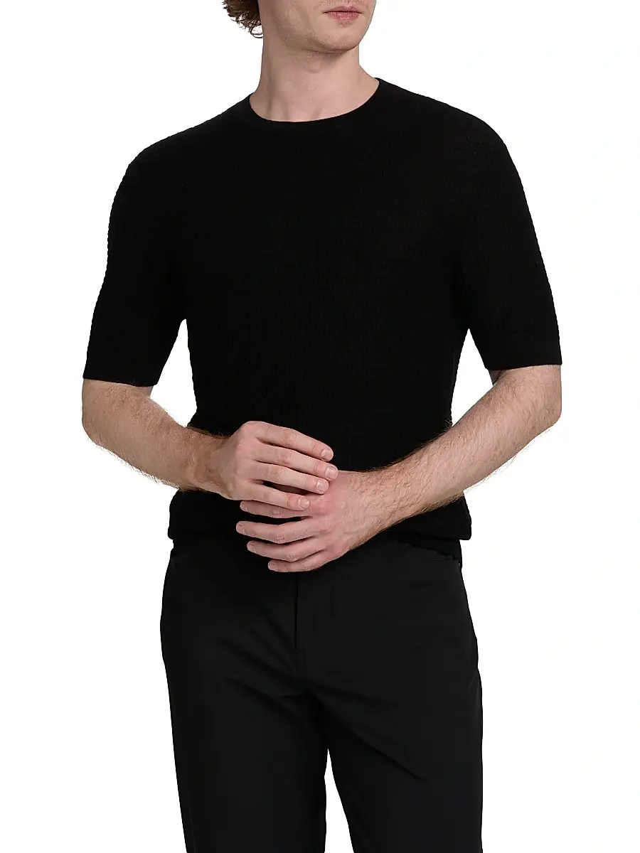 Emporio Armani Men's Chain Stitch Wool T-Shirt | Thumbnail 3 Emporio Armani Men's Chain Stitch Wool T-Shirt | Thumbnail 3