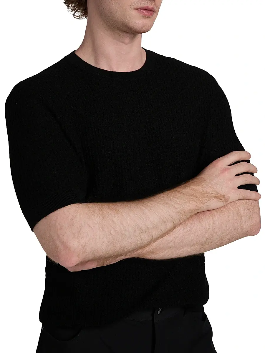 Emporio Armani Men's Chain Stitch Wool T-Shirt | Thumbnail 6 Emporio Armani Men's Chain Stitch Wool T-Shirt | Thumbnail 6