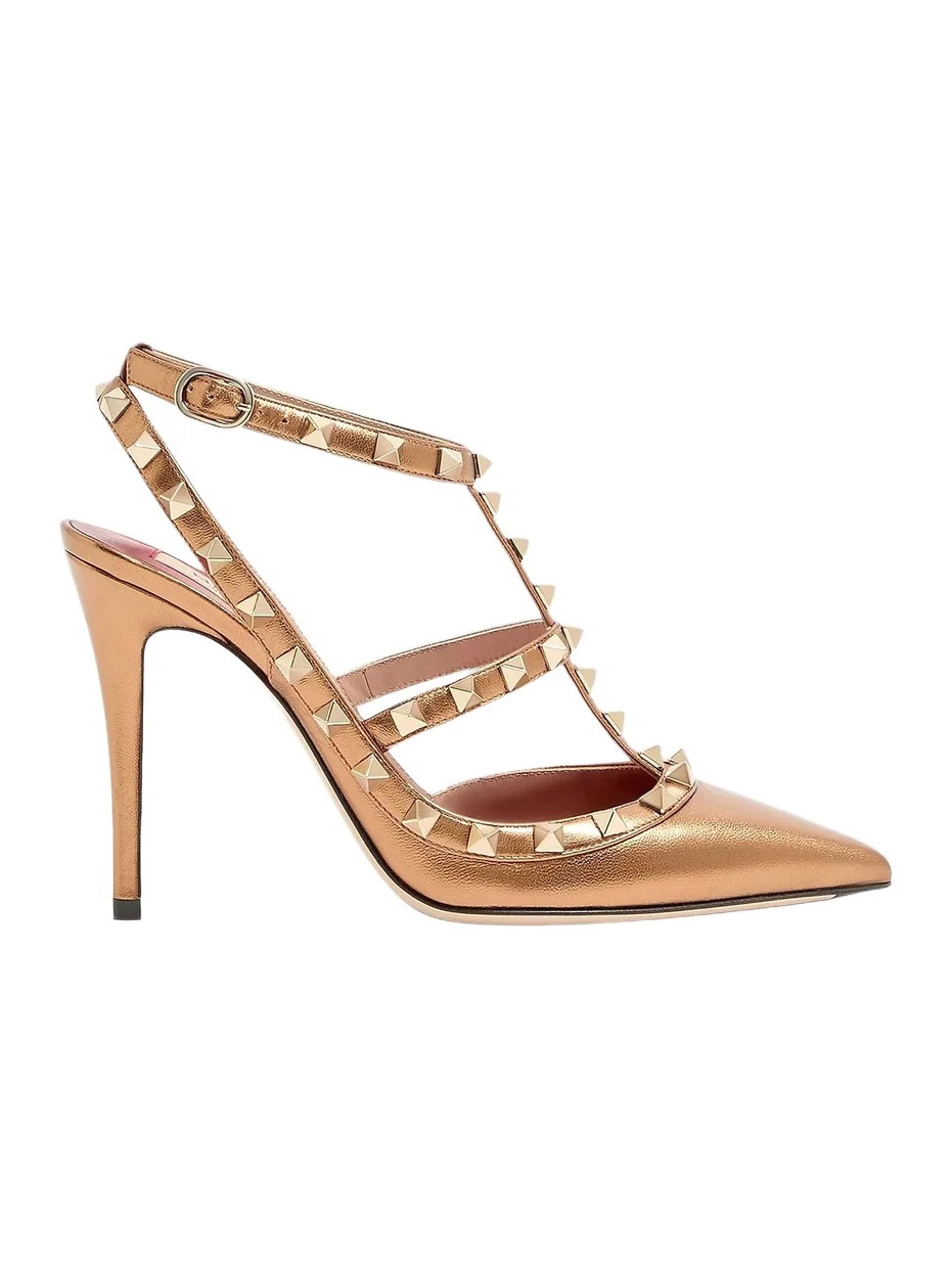 Women's Rockstud 100MM Pumps in Laminated Nappa Leather Women's Rockstud 100MM Pumps in Laminated Nappa Leather