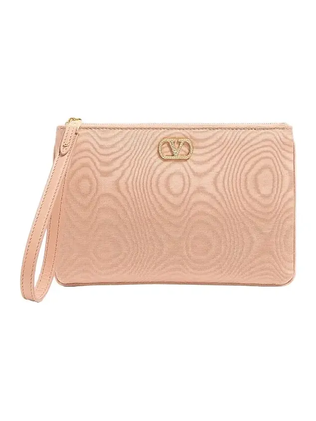 Women's VLogo Signature Clutch in Moiré Fabric with Jewel Logo - Pink Crystal Women's VLogo Signature Clutch in Moiré Fabric with Jewel Logo - Pink Crystal