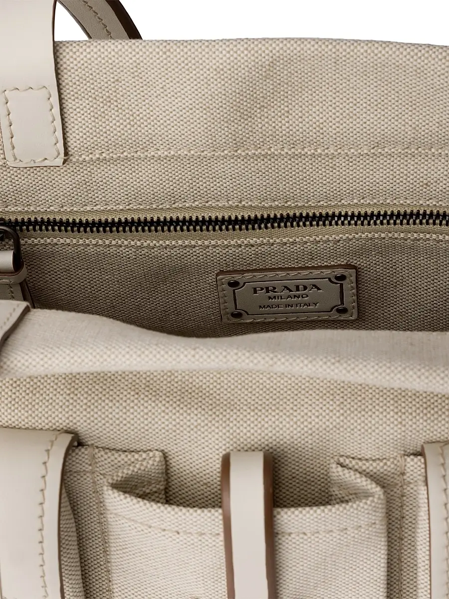Prada Women's Route Canvas and Leather Tote Bag - Beige Khaki | Thumbnail 4 Prada Women's Route Canvas and Leather Tote Bag - Beige Khaki | Thumbnail 4