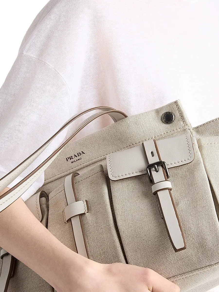 Prada Women's Route Canvas and Leather Tote Bag - Beige Khaki | Thumbnail 8 Prada Women's Route Canvas and Leather Tote Bag - Beige Khaki | Thumbnail 8