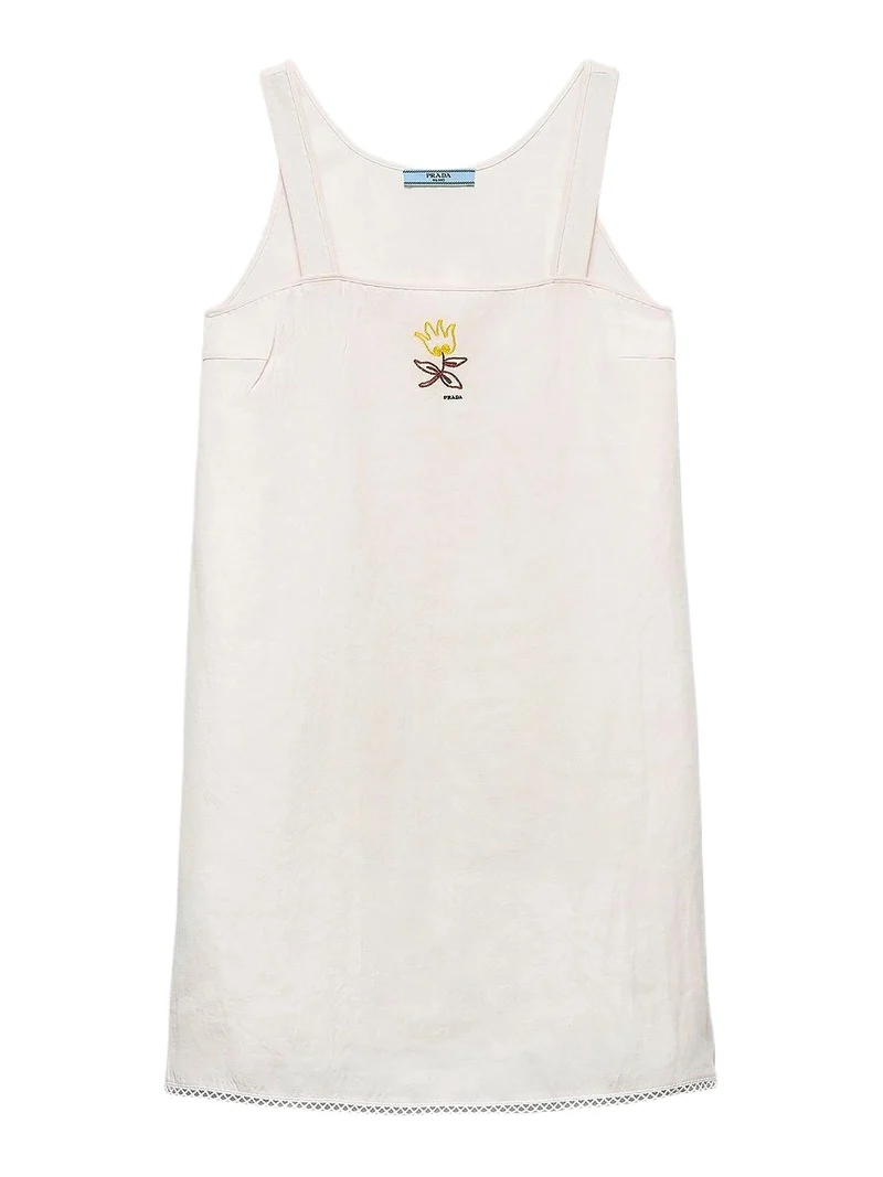 Women's Embroidered Slubbed Fabric Mini Dress