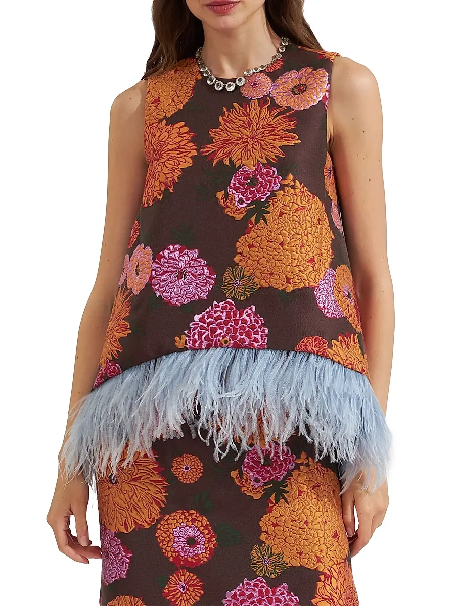 La DoubleJ Women's La Scala Top with Feathers - Jacquard Chocolate | Thumbnail 3