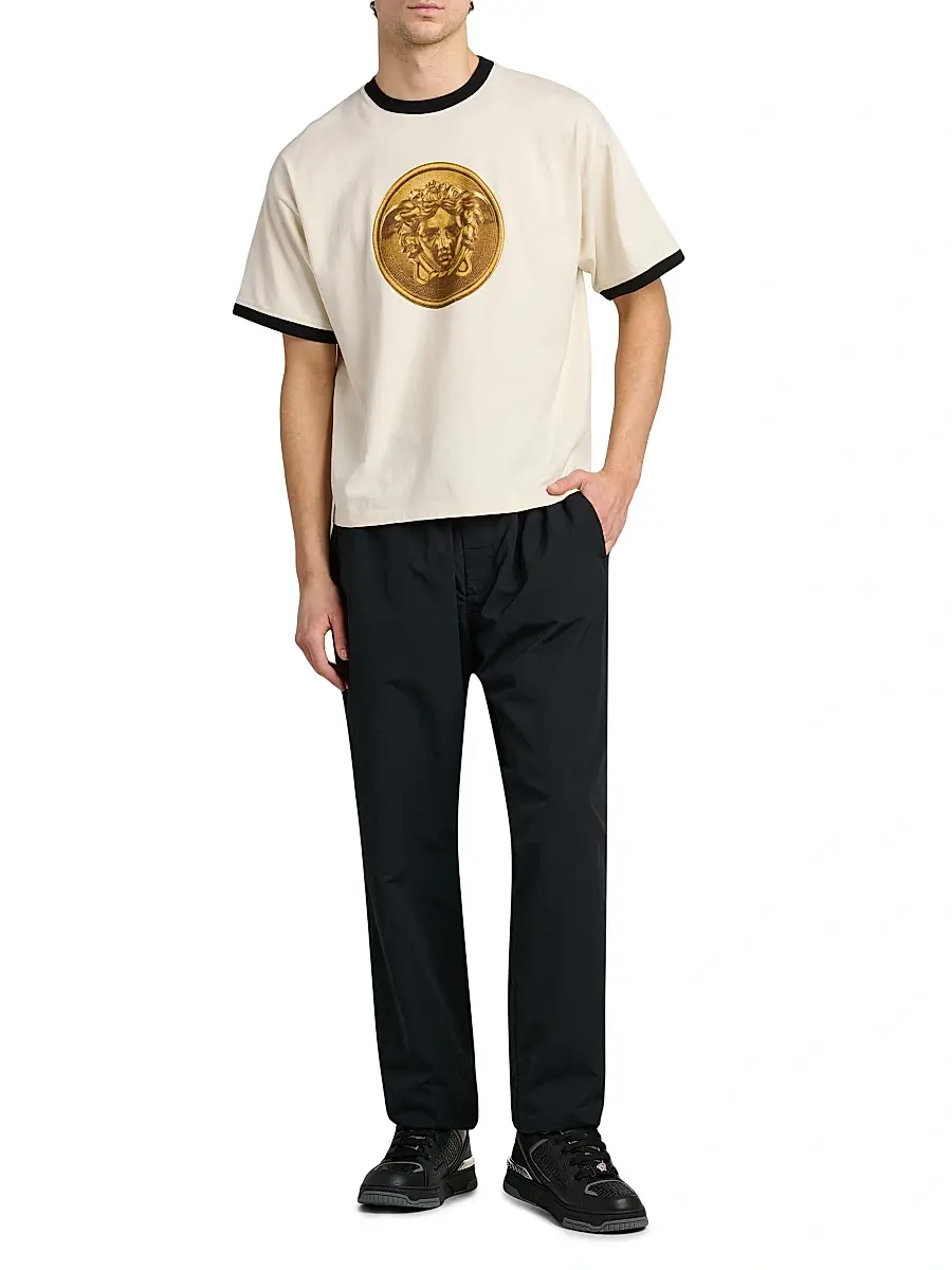 Versace Men's Medusa Gold Coin Cotton T-Shirt | Thumbnail 2 Versace Men's Medusa Gold Coin Cotton T-Shirt | Thumbnail 2