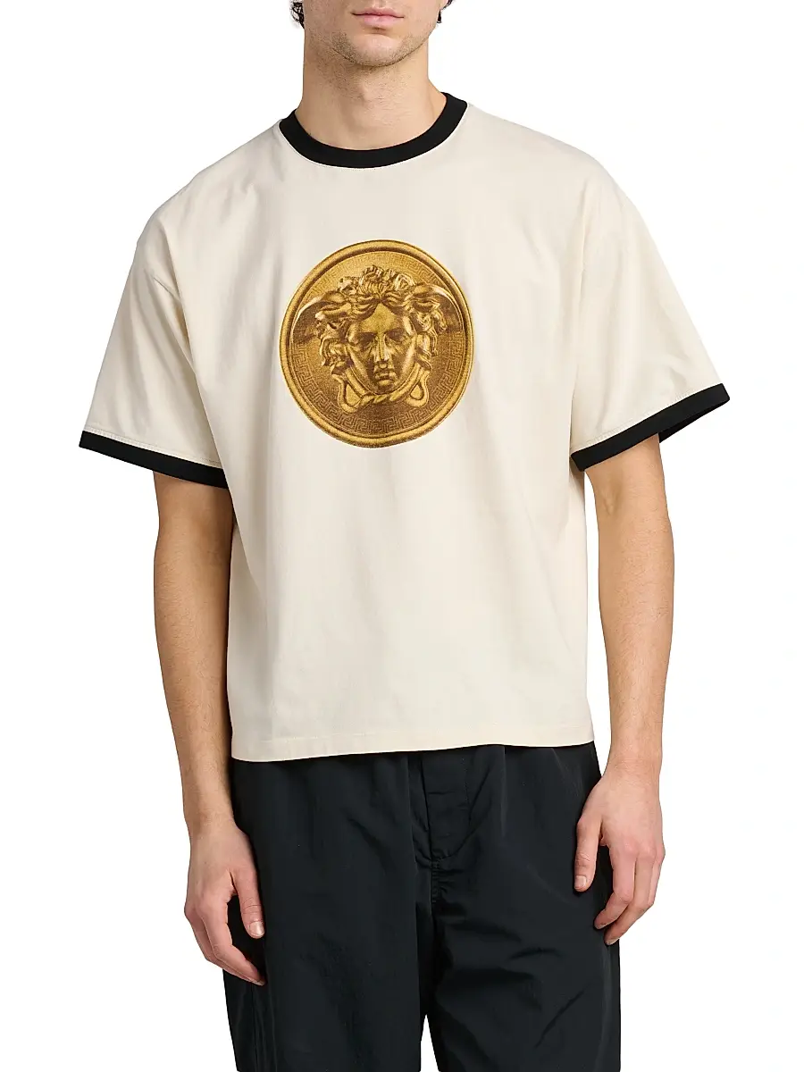 Versace Men's Medusa Gold Coin Cotton T-Shirt | Thumbnail 3 Versace Men's Medusa Gold Coin Cotton T-Shirt | Thumbnail 3