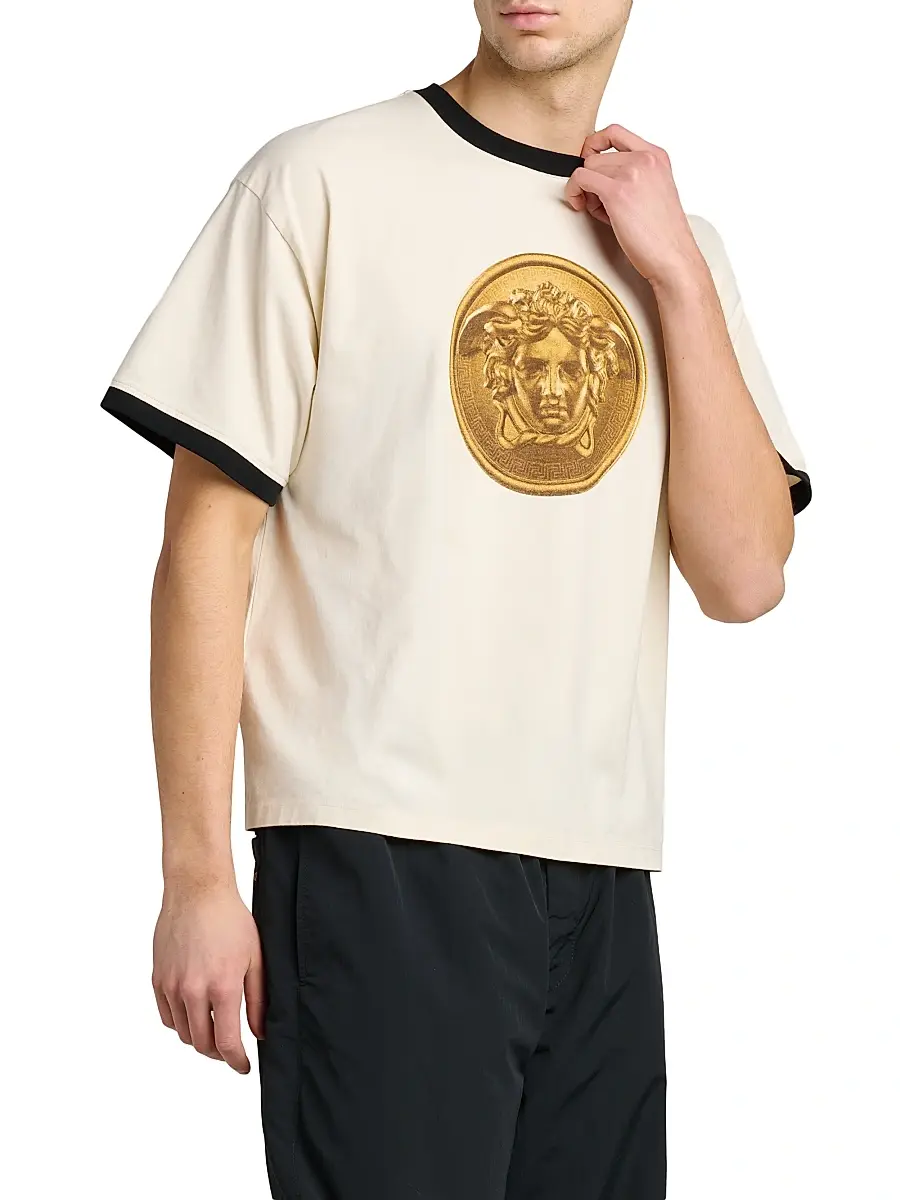 Versace Men's Medusa Gold Coin Cotton T-Shirt | Thumbnail 4 Versace Men's Medusa Gold Coin Cotton T-Shirt | Thumbnail 4
