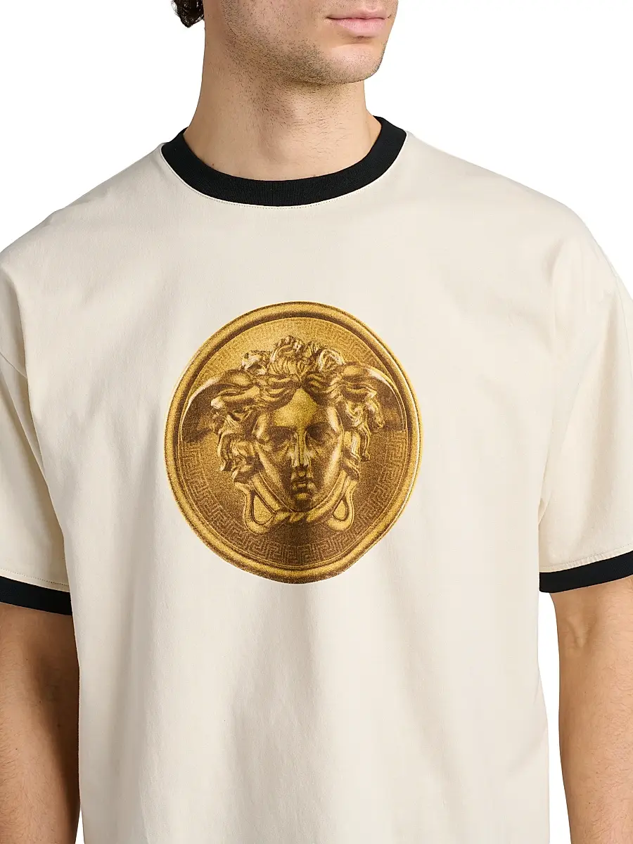Versace Men's Medusa Gold Coin Cotton T-Shirt | Thumbnail 6 Versace Men's Medusa Gold Coin Cotton T-Shirt | Thumbnail 6