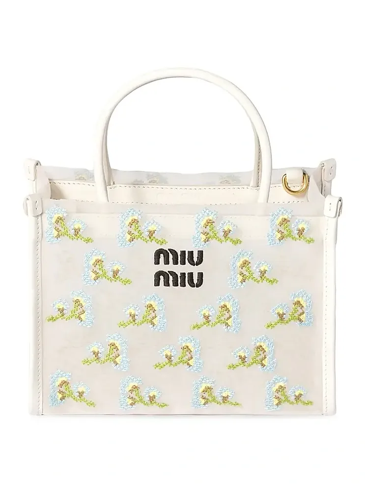 Miu Miu Women's Embroidered Mesh Top Handle Bag
