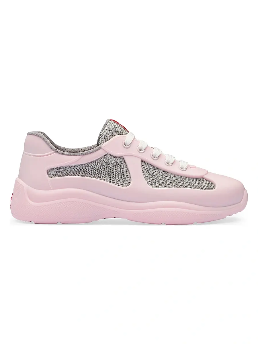 Prada Women's America's Cup Soft Rubber and Bike Fabric Sneakers - Pink | Image 1 Prada Women's America's Cup Soft Rubber and Bike Fabric Sneakers - Pink | Image 1