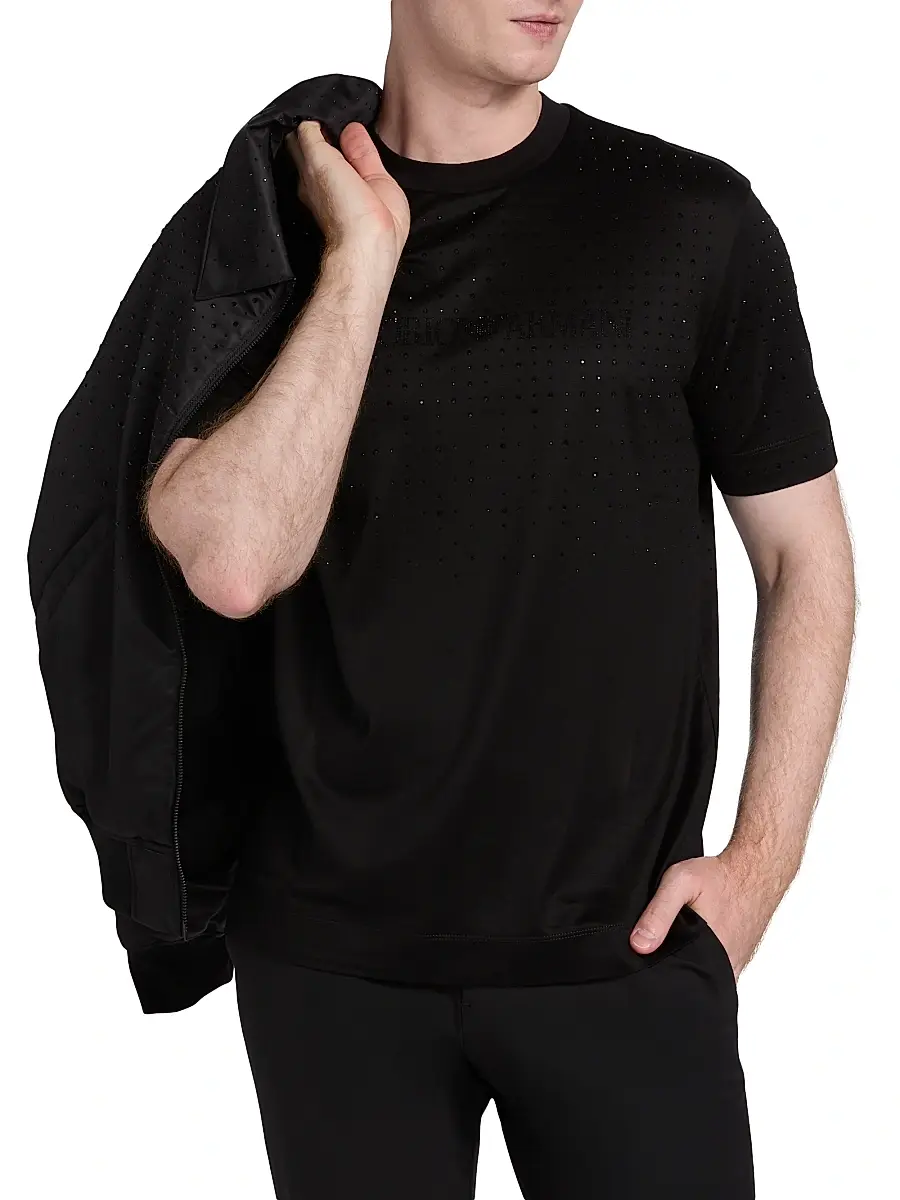 Emporio Armani Men's Clubwear Capsule Rhinestone Logo T-Shirt | Thumbnail 3