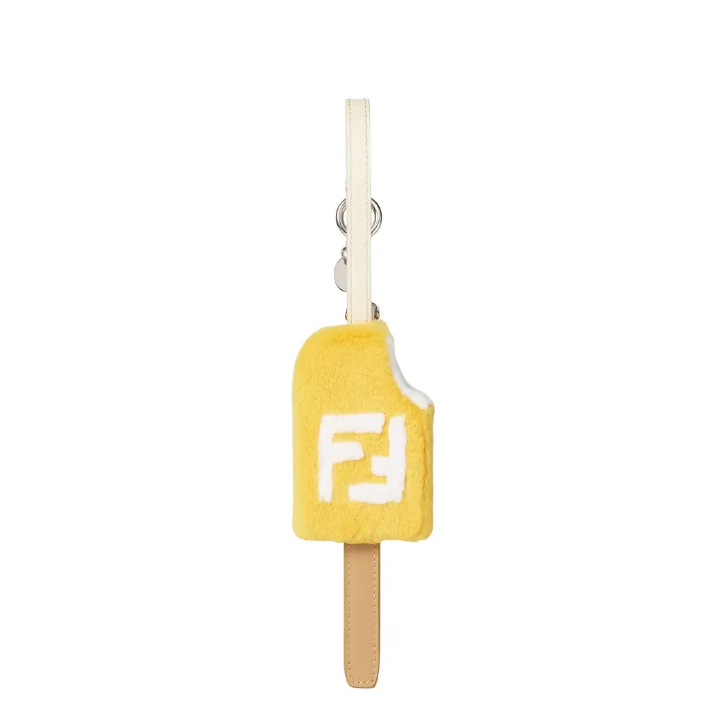 Fendi Bag charm made of yellow mink with white FF inlay | Image 1 Fendi Bag charm made of yellow mink with white FF inlay | Image 1