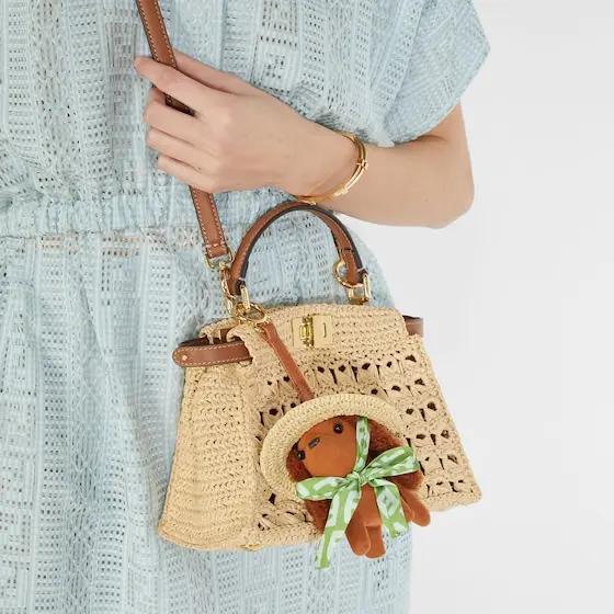 Fendi Peekaboo Mini Raffia-Effect Material Bag with Openwork Weave | Thumbnail 2 Fendi Peekaboo Mini Raffia-Effect Material Bag with Openwork Weave | Thumbnail 2