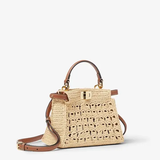 Fendi Peekaboo Mini Raffia-Effect Material Bag with Openwork Weave | Thumbnail 3 Fendi Peekaboo Mini Raffia-Effect Material Bag with Openwork Weave | Thumbnail 3