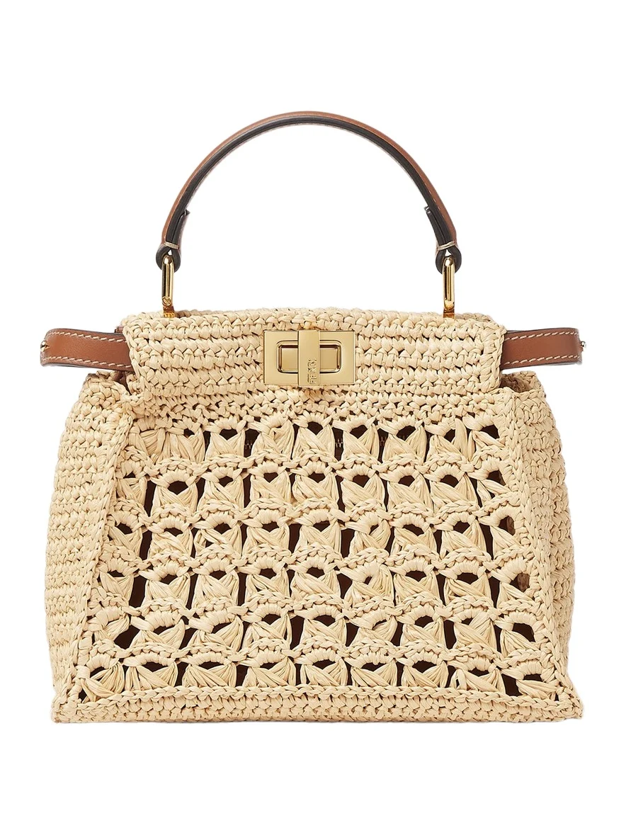 Peekaboo Mini Raffia-Effect Material Bag with Openwork Weave Peekaboo Mini Raffia-Effect Material Bag with Openwork Weave