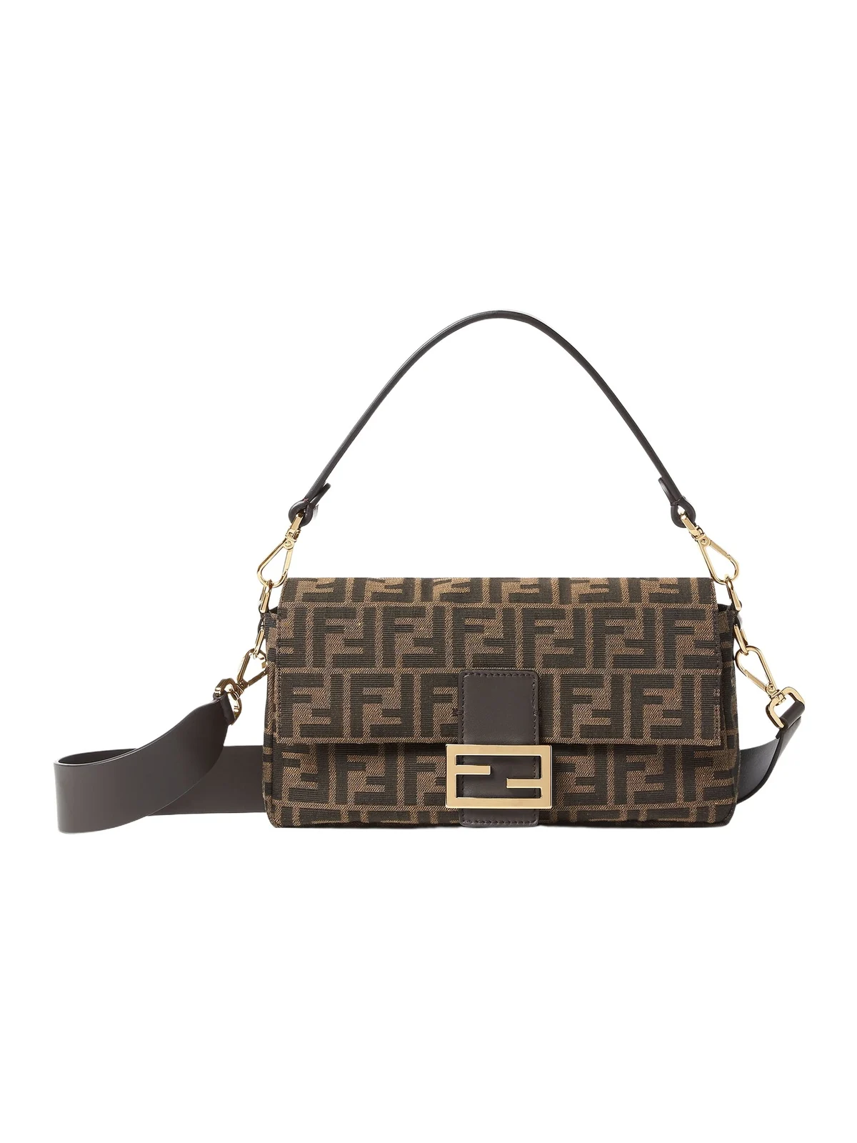 Baguette Tobacco Brown FF Jacquard Fabric Bag