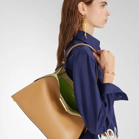 Fendi Way Medium Cappuccino Leather and Forest Green Suede Bag | Thumbnail 2 Fendi Way Medium Cappuccino Leather and Forest Green Suede Bag | Thumbnail 2