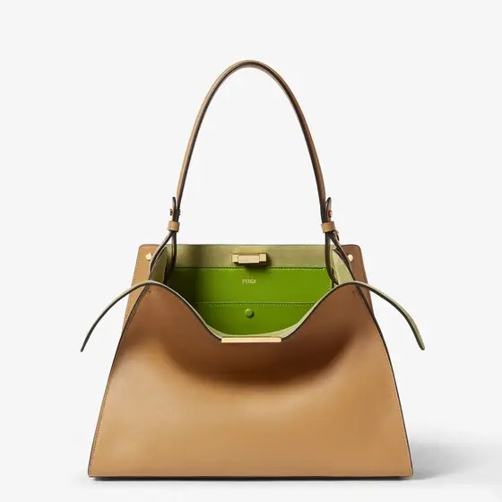 Fendi Way Medium Cappuccino Leather and Forest Green Suede Bag | Thumbnail 3 Fendi Way Medium Cappuccino Leather and Forest Green Suede Bag | Thumbnail 3