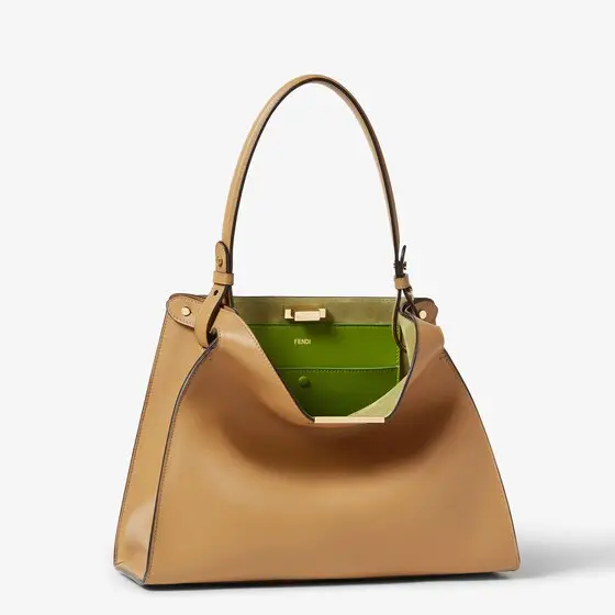 Fendi Way Medium Cappuccino Leather and Forest Green Suede Bag | Thumbnail 4 Fendi Way Medium Cappuccino Leather and Forest Green Suede Bag | Thumbnail 4