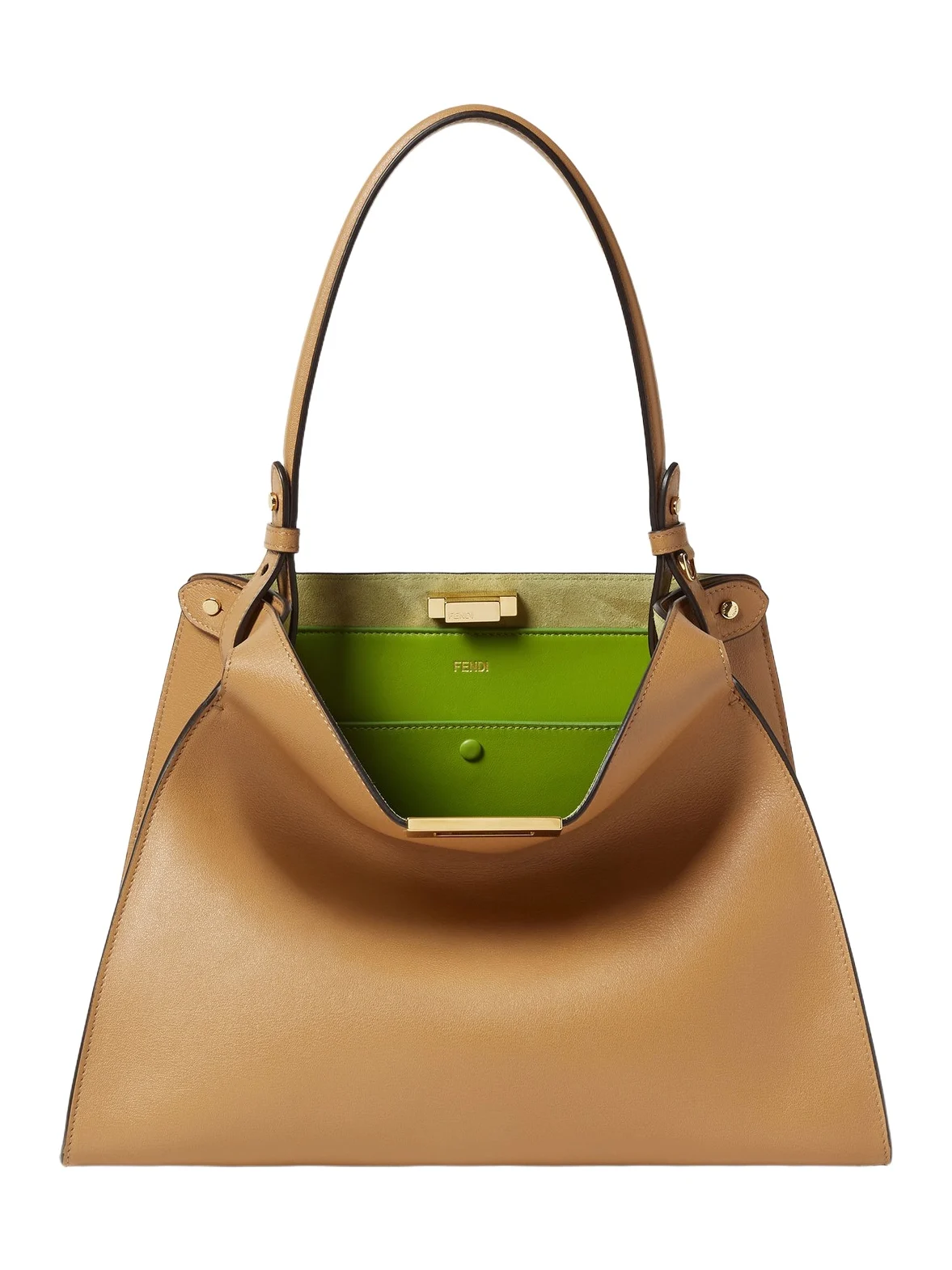 Fendi Way Medium Cappuccino Leather and Forest Green Suede Bag
