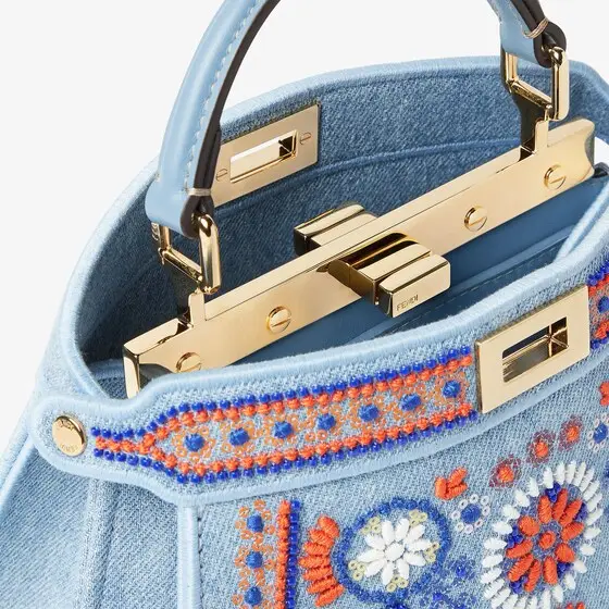 Fendi Peekaboo ISeeU Petite Denim Bag with Multicolor Embroidery | Thumbnail 6 Fendi Peekaboo ISeeU Petite Denim Bag with Multicolor Embroidery | Thumbnail 6