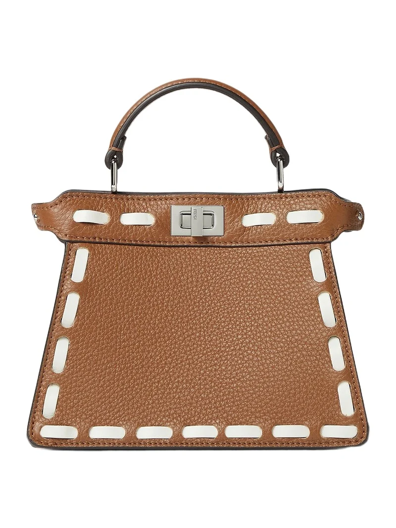 Fendi Peekaboo ISeeU Petite Sellier Brown Cuoio Romano Leather Bag with Oversized Stitching