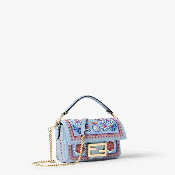 Fendi Baguette Mini Denim Bag with Multicolor Embroidery | Thumbnail 2 Fendi Baguette Mini Denim Bag with Multicolor Embroidery | Thumbnail 2