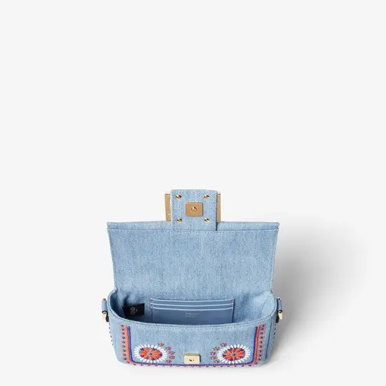 Fendi Baguette Mini Denim Bag with Multicolor Embroidery | Thumbnail 4 Fendi Baguette Mini Denim Bag with Multicolor Embroidery | Thumbnail 4