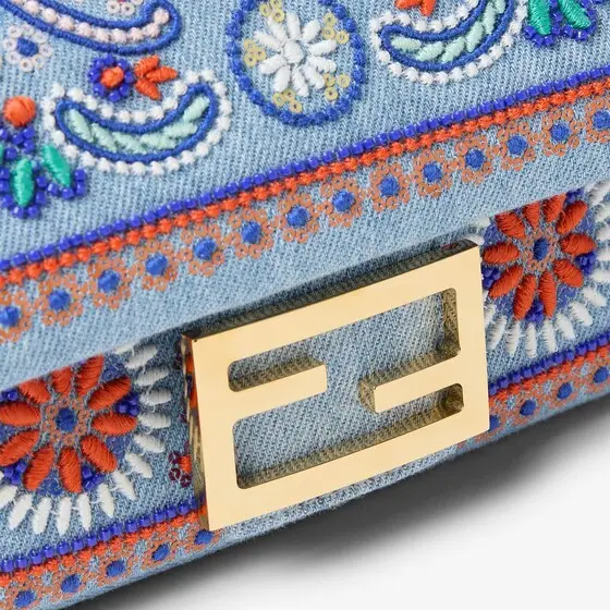 Fendi Baguette Mini Denim Bag with Multicolor Embroidery | Thumbnail 5 Fendi Baguette Mini Denim Bag with Multicolor Embroidery | Thumbnail 5