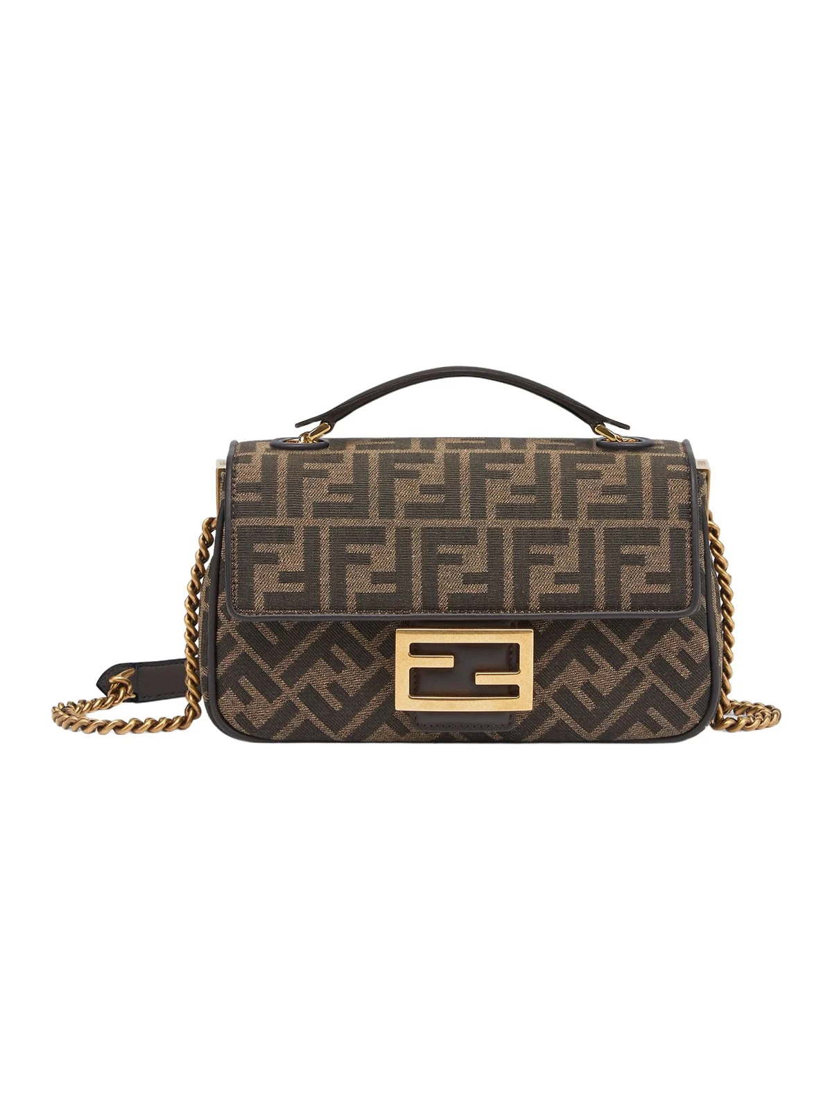 Fendi Baguette Chain Midi FF Jacquard Fabric Bag