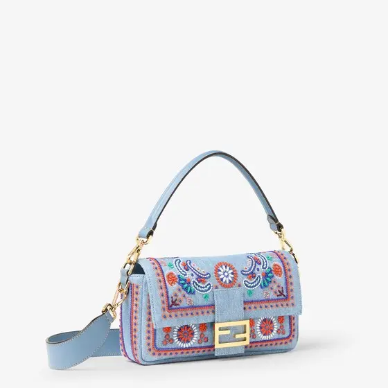 Fendi Baguette Denim Bag with Multicolor Embroidery | Thumbnail 2 Fendi Baguette Denim Bag with Multicolor Embroidery | Thumbnail 2