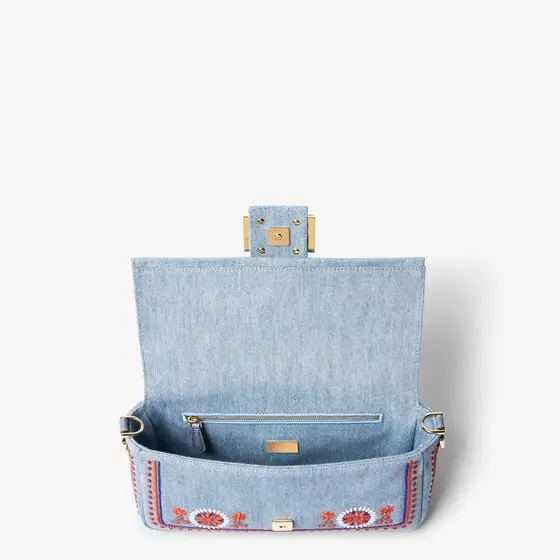 Fendi Baguette Denim Bag with Multicolor Embroidery | Thumbnail 4 Fendi Baguette Denim Bag with Multicolor Embroidery | Thumbnail 4