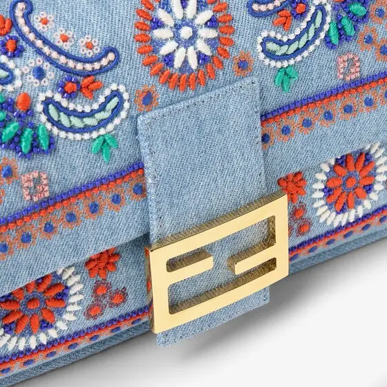 Fendi Baguette Denim Bag with Multicolor Embroidery | Thumbnail 5 Fendi Baguette Denim Bag with Multicolor Embroidery | Thumbnail 5