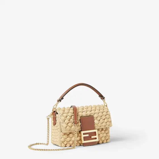 Fendi Baguette Mini Hazelnut-Stitch Raffia-Effect Material Bag | Thumbnail 2 Fendi Baguette Mini Hazelnut-Stitch Raffia-Effect Material Bag | Thumbnail 2