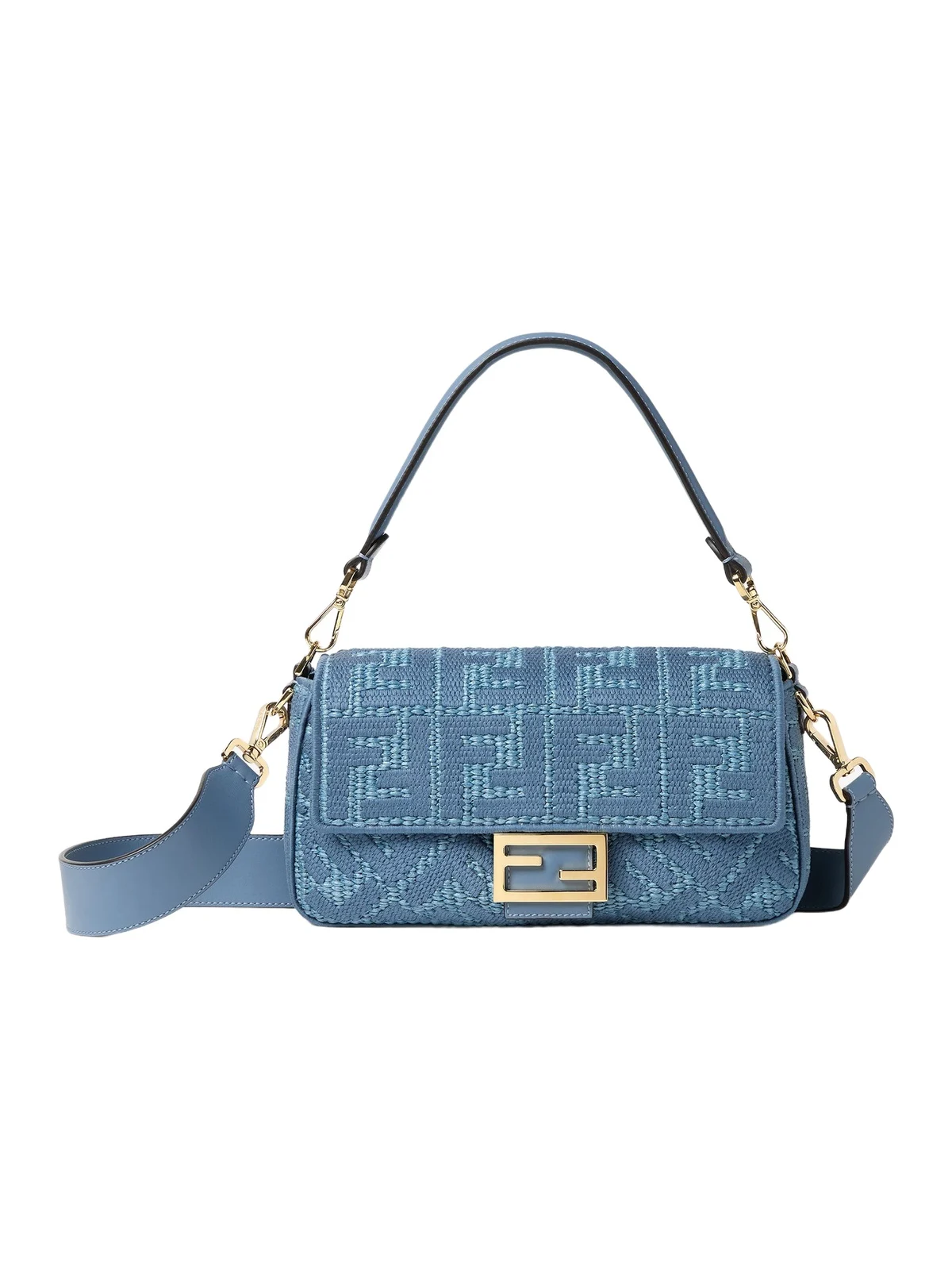 Fendi Baguette Woven Raffia-Effect Material Bag with FF Embroidery