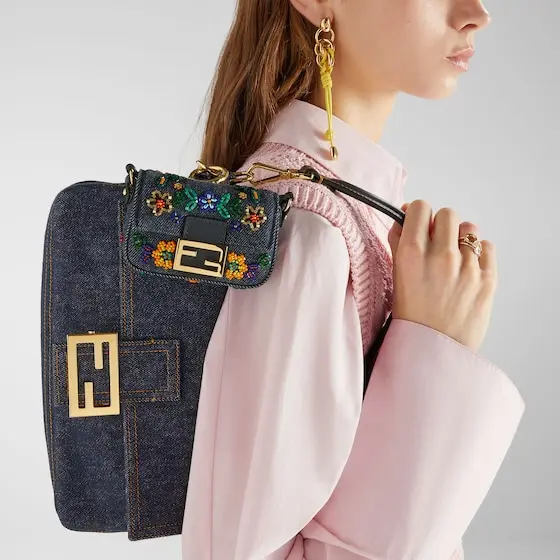 Fendi Baguette Denim and Blue Denim-Effect FF Jacquard Bag | Thumbnail 2 Fendi Baguette Denim and Blue Denim-Effect FF Jacquard Bag | Thumbnail 2