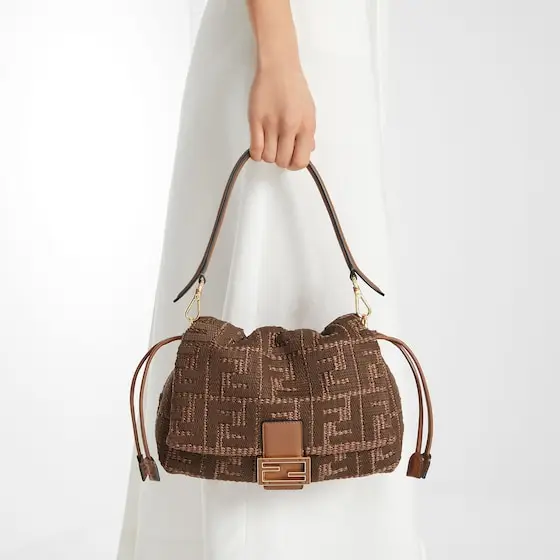 Fendi Baguette Soft Medium Sellier Brown Raffia-Effect Material Woven Bag with FF Embroidery | Thumbnail 2 Fendi Baguette Soft Medium Sellier Brown Raffia-Effect Material Woven Bag with FF Embroidery | Thumbnail 2