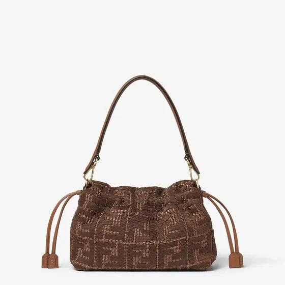 Fendi Baguette Soft Medium Sellier Brown Raffia-Effect Material Woven Bag with FF Embroidery | Thumbnail 4 Fendi Baguette Soft Medium Sellier Brown Raffia-Effect Material Woven Bag with FF Embroidery | Thumbnail 4
