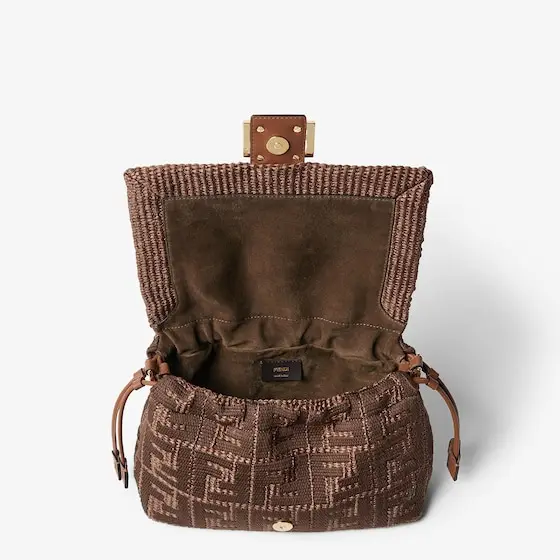 Fendi Baguette Soft Medium Sellier Brown Raffia-Effect Material Woven Bag with FF Embroidery | Thumbnail 5 Fendi Baguette Soft Medium Sellier Brown Raffia-Effect Material Woven Bag with FF Embroidery | Thumbnail 5