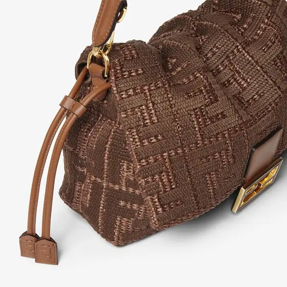 Fendi Baguette Soft Medium Sellier Brown Raffia-Effect Material Woven Bag with FF Embroidery | Thumbnail 6 Fendi Baguette Soft Medium Sellier Brown Raffia-Effect Material Woven Bag with FF Embroidery | Thumbnail 6