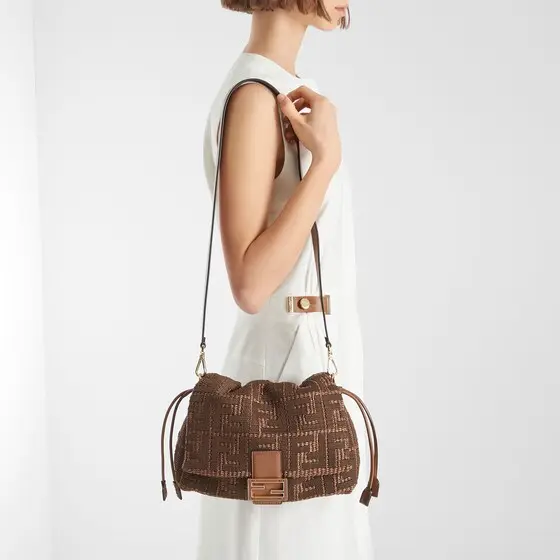 Fendi Baguette Soft Medium Sellier Brown Raffia-Effect Material Woven Bag with FF Embroidery | Thumbnail 7 Fendi Baguette Soft Medium Sellier Brown Raffia-Effect Material Woven Bag with FF Embroidery | Thumbnail 7